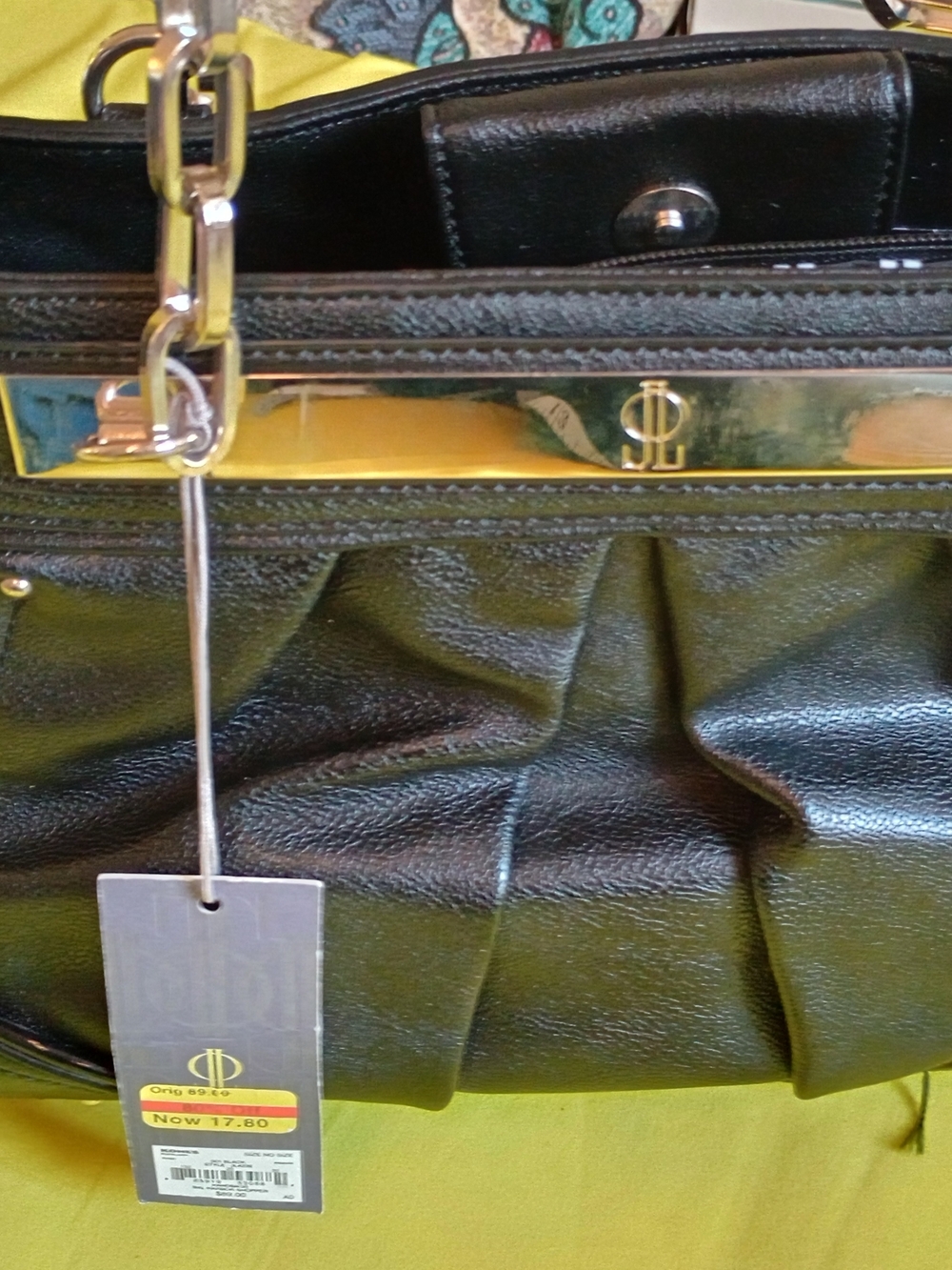 Jennifer Lopez Black Women's Pleated Shoulder Bag with Gold Accent